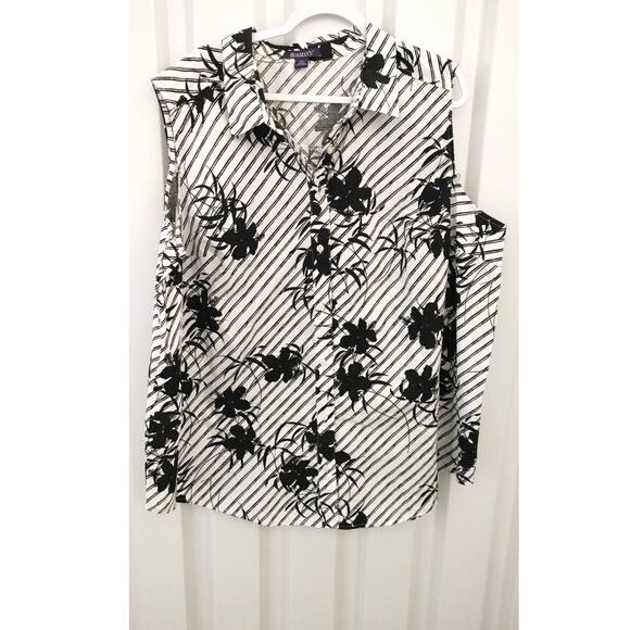 Roaman's Top Blouse Sleeveless Button Front 28W Floral - Picture 1 of 4